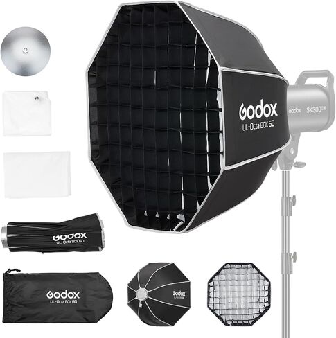 Godox Softbox UL Octagon 60cm/23.6" Quick-Release Bowens Mount Octagonal Softbox – Foldable Soft Box with Grid, Diffusers, and Carrying Bag for Amaran for Neewer for Aputure Light (60CM) in Kuwait