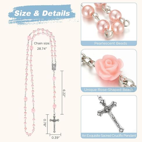 NORBU Baptism Gifts for Girl, My First Rosary with Ceramic Keepsake Box, Rosary for Kids, First Communion & Baby Dedication Gifts for Newborn Baby Boys from Godmother Catholic Christening Gift, Pink in Kuwait