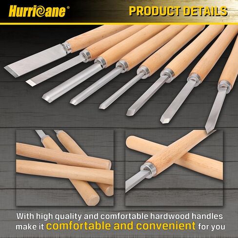 HURRICANE 8pc Wood Lathe Turning Tool Set, Wood Turning Chisel Set for Woodworking. 2 Skew 1 Spear Point 1 Parting 1 Round Nose & 3 Gouge Tools with 1 Canvas Bag Packaging in Kuwait