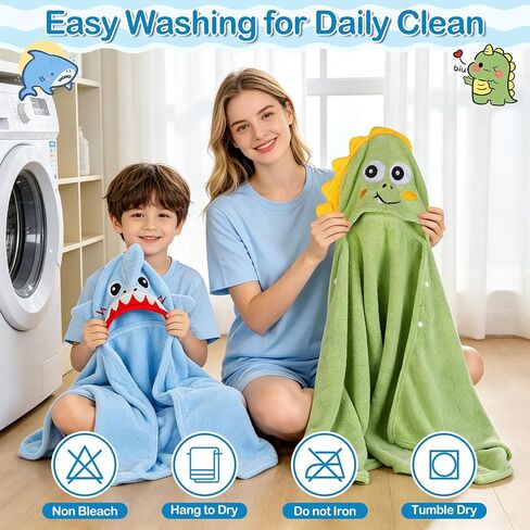 6 PCS Toddler Towels Set for Boy Girl 0-5 Year, 2 PCS Thick Hooded Baby Bath Towels for Kids Large 55" x 27.5" & 4 PCS Washcloths, Soft Toddler Newborn Bath Essentials Gifts, Dinosaur & Elephant in Kuwait