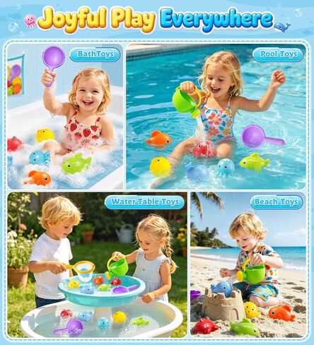 Baby Bath Toys for Kids, STOPKLAS Squeezable Water Toys for Toddlers, 10 PCS Bathtub Toys with Kids Watering Can & Storage Bag, Baby Pool Float Animal Toys for Bath, Shower, Pool, Baby Girl Boy Gift in Kuwait