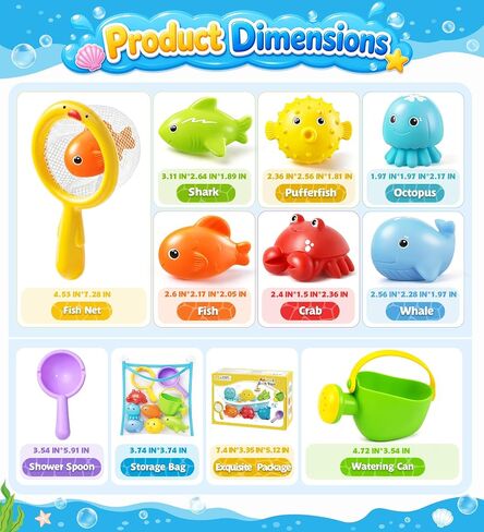 Baby Bath Toys for Kids, STOPKLAS Squeezable Water Toys for Toddlers, 10 PCS Bathtub Toys with Kids Watering Can & Storage Bag, Baby Pool Float Animal Toys for Bath, Shower, Pool, Baby Girl Boy Gift in Kuwait