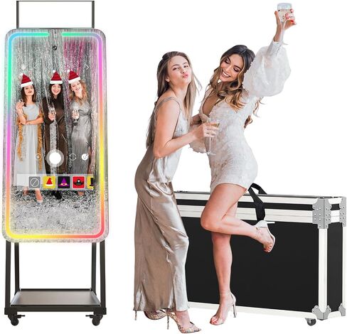 MWE Magic Mirror Photo Booth Machine Touch Screen with Printer and 12MP 4K HD Camera,RGB Surround Light Music Sync,Professional Photography Light,Dual System (32in) in Kuwait
