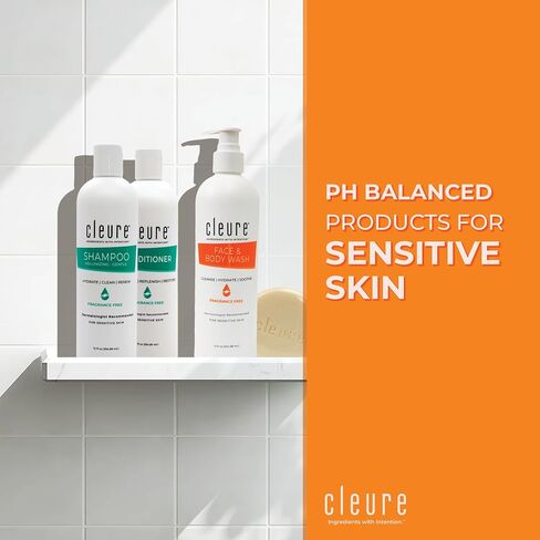 Cleure Fragrance Free Shampoo and Conditioner Set with Body Wash – Hypoallergenic 3 Piece Sulfate Free Hair & Body Care for Sensitive Skin (12 oz Bottles) in Kuwait