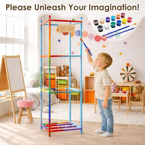 Stuffed Animal Storage Organizer - Solid Wooden Stuffed Organizers Storage with Watercolor Painting DIY Set, Large Capacity Organizer for Kids, Zoo Stuffed Animal Holder for Playroom, Bedroom in Kuwait