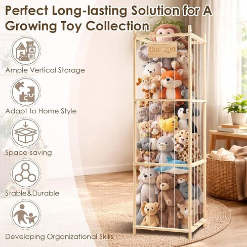 Stuffed Animal Storage Organizer - Solid Wooden Stuffed Organizers Storage with Watercolor Painting DIY Set, Large Capacity Organizer for Kids, Zoo Stuffed Animal Holder for Playroom, Bedroom in Kuwait