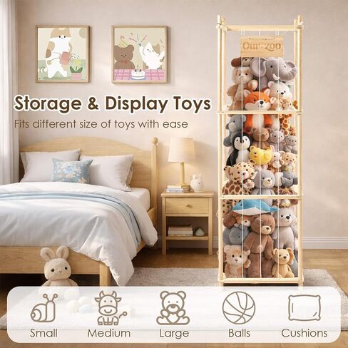 Stuffed Animal Storage Organizer - Solid Wooden Stuffed Organizers Storage with Watercolor Painting DIY Set, Large Capacity Organizer for Kids, Zoo Stuffed Animal Holder for Playroom, Bedroom in Kuwait