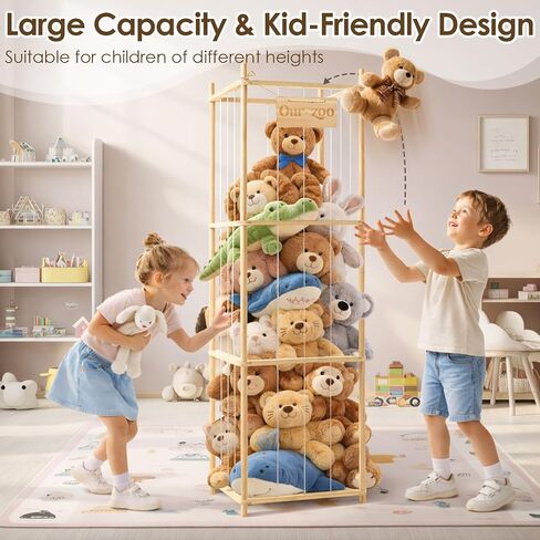 Stuffed Animal Storage Organizer - Solid Wooden Stuffed Organizers Storage with Watercolor Painting DIY Set, Large Capacity Organizer for Kids, Zoo Stuffed Animal Holder for Playroom, Bedroom in Kuwait