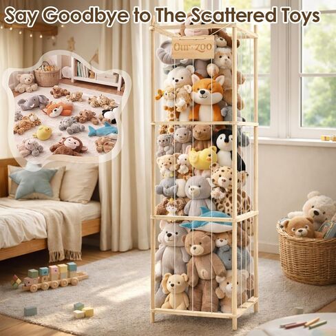 Stuffed Animal Storage Organizer - Solid Wooden Stuffed Organizers Storage with Watercolor Painting DIY Set, Large Capacity Organizer for Kids, Zoo Stuffed Animal Holder for Playroom, Bedroom in Kuwait