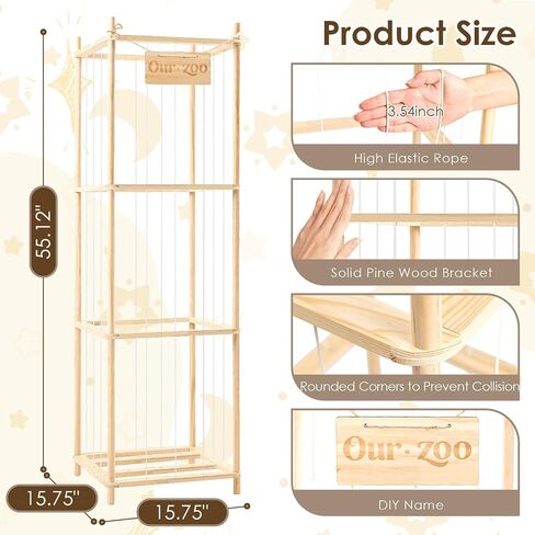 Stuffed Animal Storage Organizer - Solid Wooden Stuffed Organizers Storage with Watercolor Painting DIY Set, Large Capacity Organizer for Kids, Zoo Stuffed Animal Holder for Playroom, Bedroom in Kuwait