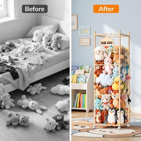 Stuffed Animal Storage with Wheels, Large Wooden Zoo Stuffed Animal Organizer, Rolling Plush Toy Holder for Toddler Rooms, Playrooms & Bedrooms in Kuwait