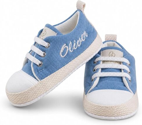 Mouliss Personalized Baby Shoes with Name – Custom Embroidered Muslin Non-Slip Soft Sole Infant Sneakers for Boys and Girls | Newborn in Kuwait