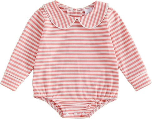 Newborn Baby Boy Girl Fall Outfit Long Sleeve Bubble Romper Peter Pan Collar Striped Bodysuit One Piece Clothes in Kuwait