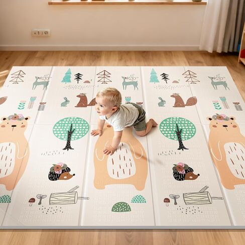 UANLAUO Baby Play Mat,79"x 71" Large Mat for Floor,Reversible Floor Mat,Foam Thick&Waterproof,Foldable Playmats for Babies and Toddlers,Anti-Slip for Baby Crawling,Non-Toxic Tummy Time(Bear) in Saudi Arabia