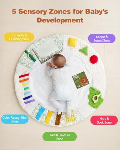 Macabaka Wooden Baby Play Gym & Tummy Time Playmat – Montessori Sensory Activity Mat with 6 Developmental Toys for Fine Motor Skills – for Newborns to Toddlers (0–12M+) in Kuwait