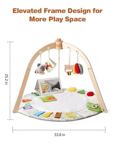 Macabaka Wooden Baby Play Gym & Tummy Time Playmat – Montessori Sensory Activity Mat with 6 Developmental Toys for Fine Motor Skills – for Newborns to Toddlers (0–12M+) in Kuwait