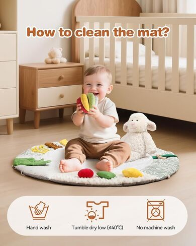 Macabaka Wooden Baby Play Gym & Tummy Time Playmat – Montessori Sensory Activity Mat with 6 Developmental Toys for Fine Motor Skills – for Newborns to Toddlers (0–12M+) in Kuwait