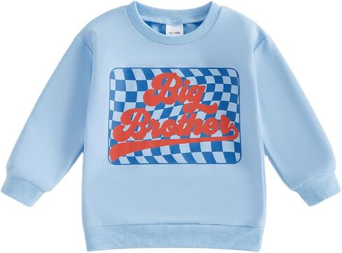 Big Brother Little Brother Matching Outfit Baby Bubble Romper or Sweatshirt | Big Brother Little Brother Matching Outfits Long Sleeve Letters Checkerboard Romper Sweatshirt Fall Winter Clothes in Kuwait