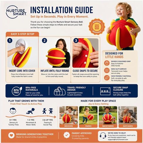 Nurture Smart™ Rib-It-Ball – Ribbed Crinkle Texture, Bright Colors Easy-to-Grip. Designed for Babies, Toddlers & Pre-Schoolers Motor Skills Development & Sensory Play, Perfect in Kuwait