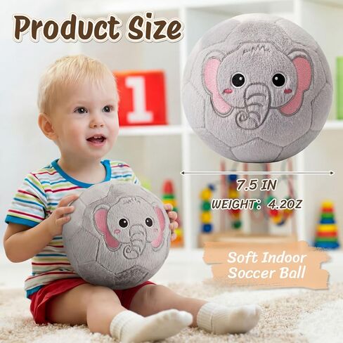 Indoor Soccer Ball for Toddlers, Silent Inflatable Soft Soccer Ball, Elephant Animal Plush Toy with Air Pump for Kids Boys Girls Birthday Gift in Kuwait