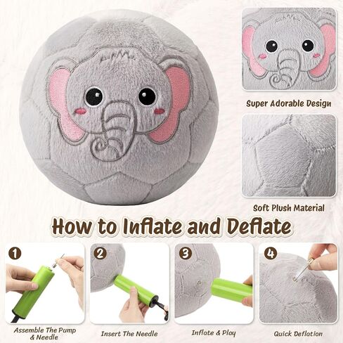 Indoor Soccer Ball for Toddlers, Silent Inflatable Soft Soccer Ball, Elephant Animal Plush Toy with Air Pump for Kids Boys Girls Birthday Gift in Kuwait