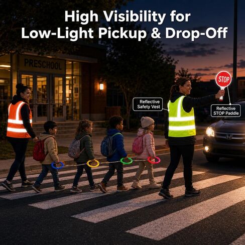 Walking Rope for Preschool, 16-Ring Toddler Walking Rope with Double-Sided Stop/GO Sign, 2 Adult Reflective Safety Vests and Storage Bag for Classroom Transitions and Outdoor Walks in Kuwait