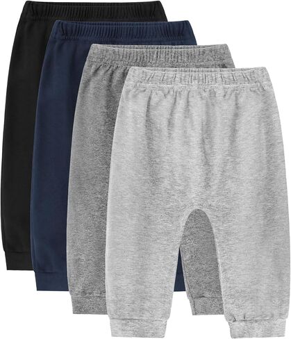 Baby Pants 4 Pack Cotton Pull On Toddler Pants Unisex | Soft tagless comfort elastic waist neutral colors for boys and girls easy dressing in Kuwait