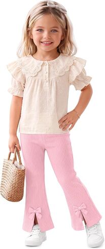 Xaatren Toddler Girls Flare Pants Baby Ribbed Summer Baby Bell Bottoms Leggings Infant Slim Bow Slits Cute Pants 9M-4T in Kuwait