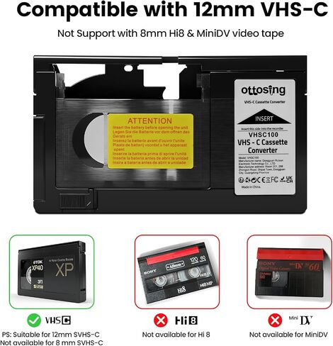2026 New VHS-C Adapter, SVHS VHS-C to VHS, with Voltage Stabilization Circuit, Suitable for VCR Players, Not Compatible with 8mm/Hi8/Mini DV Tapes in Kuwait