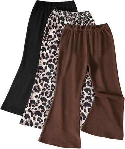 SOLY HUX Toddler Girl's Flared Pants 3 Packs Elastic Waist Leopard Bell Bottom Casual Pants in Kuwait