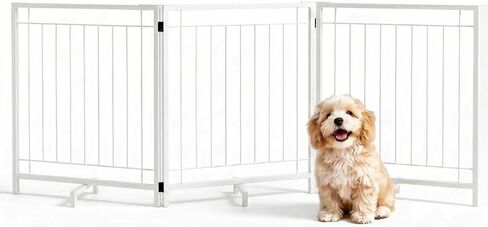 Dog Gate Indoor, Freestanding Dog Fence, 59x24-Inch Metal Pet Gate for Dogs, 3-Panel Puppy Gates for Doorways, Hallways, Stairs, White in Kuwait