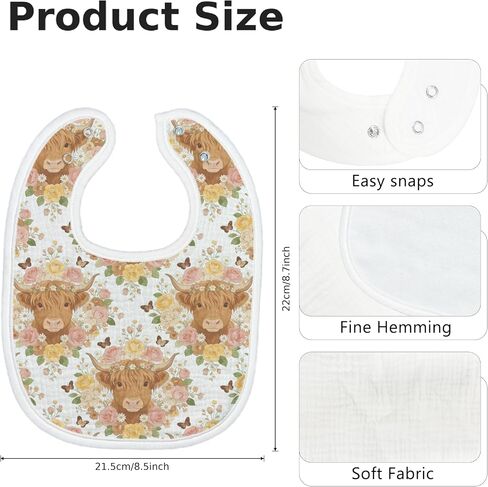 Baby Bibs for Baby Boys Girls Highland Cow 6-Pack Muslin Drool Bibs Flower Soft Absorbent Cotton Infant Feeding Bandana Bibs Teething Drooling Nursery Gifts for Newborn Toddlers Feeding Baby Stuff in Kuwait