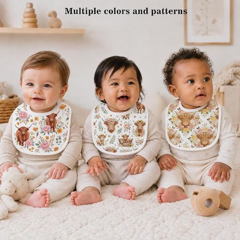Baby Bibs for Baby Boys Girls Highland Cow 6-Pack Muslin Drool Bibs Flower Soft Absorbent Cotton Infant Feeding Bandana Bibs Teething Drooling Nursery Gifts for Newborn Toddlers Feeding Baby Stuff in Kuwait