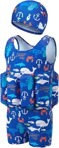 DivingBirds Toddler Floatie Swimsuit with Hat for Boys Girls, Sleeveless Swim Suit with Floatation, 1-6Y in Kuwait