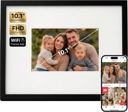 Americanflat 10.1" WiFi Digital Picture Frame in Real Matted 15x18 Frame - Touchscreen, Send Photos & Videos Via Frameo App - Wall or Tabletop - Gift for Grandparents - Black in Kuwait