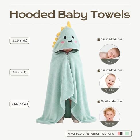 12-Piece Baby Towels Set – 4 Hooded Bath Towels (31"x31") + 8 Washcloths (10"x10") – Soft & Absorbent for Newborns, Infants, Toddlers & Kids – Unisex Gift for Baby Boy or Girl in Kuwait