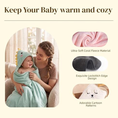 12-Piece Baby Towels Set – 4 Hooded Bath Towels (31"x31") + 8 Washcloths (10"x10") – Soft & Absorbent for Newborns, Infants, Toddlers & Kids – Unisex Gift for Baby Boy or Girl in Kuwait