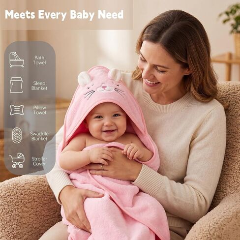 12-Piece Baby Towels Set – 4 Hooded Bath Towels (31"x31") + 8 Washcloths (10"x10") – Soft & Absorbent for Newborns, Infants, Toddlers & Kids – Unisex Gift for Baby Boy or Girl in Kuwait