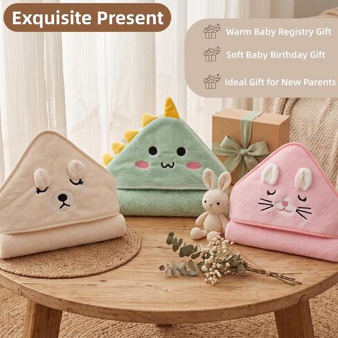 12-Piece Baby Towels Set – 4 Hooded Bath Towels (31"x31") + 8 Washcloths (10"x10") – Soft & Absorbent for Newborns, Infants, Toddlers & Kids – Unisex Gift for Baby Boy or Girl in Kuwait