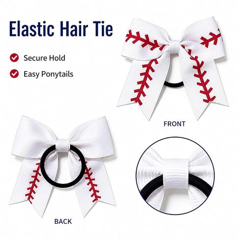 Baseball Bows for Girls with Elastic Hair Ties, 4 Pack White Red Grosgrain Ribbon Ponytail Holders for Toddlers, Kids & Teens in Kuwait