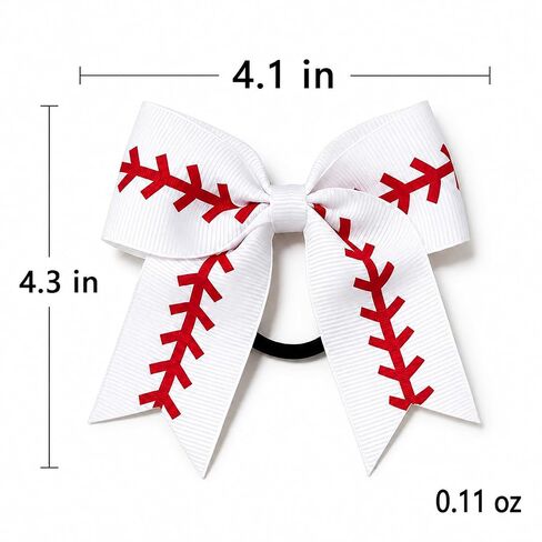 Baseball Bows for Girls with Elastic Hair Ties, 4 Pack White Red Grosgrain Ribbon Ponytail Holders for Toddlers, Kids & Teens in Kuwait