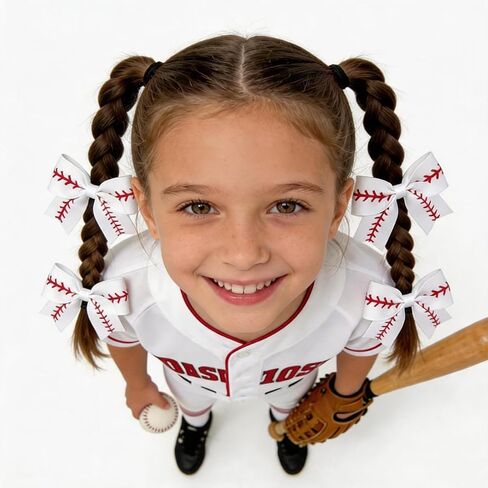 Baseball Bows for Girls with Elastic Hair Ties, 4 Pack White Red Grosgrain Ribbon Ponytail Holders for Toddlers, Kids & Teens in Kuwait