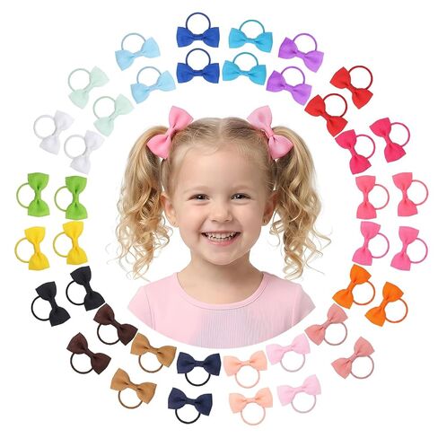 Sibba Baby Hair Ties with Bows, 40 Pcs Elastic Ponytail Holders 2 Inch Mini Bows for Toddler Infants, Ouchless Hair Accessories, 20 Colors in Kuwait