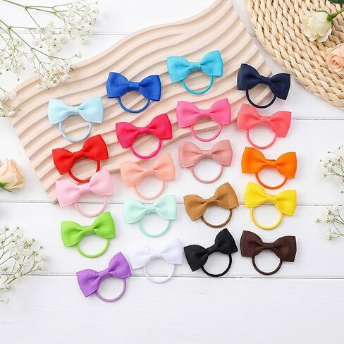 Sibba Baby Hair Ties with Bows, 40 Pcs Elastic Ponytail Holders 2 Inch Mini Bows for Toddler Infants, Ouchless Hair Accessories, 20 Colors in Kuwait