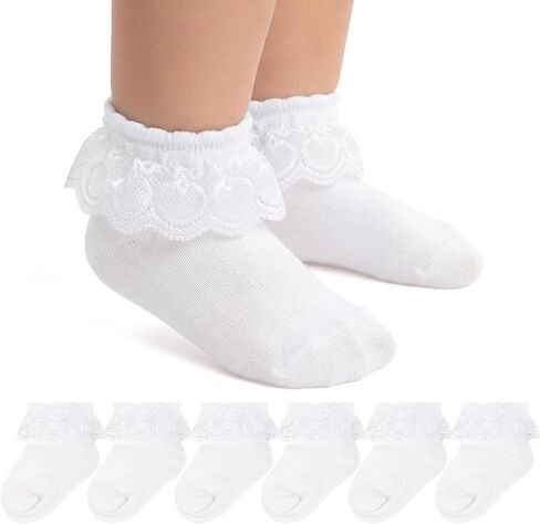 Topbuti 3 Pairs Toddler Ruffle Lace Socks for Girls Ruffle Dress Cotton Sock in Kuwait