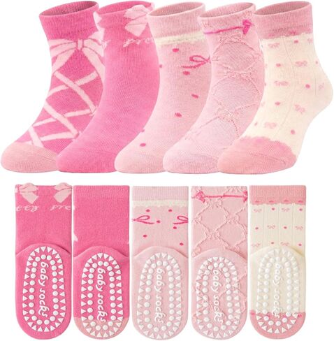 Baby Girls Non-Slip Grips Ankle Socks Toddler Cotton Dress Breathable Socks for 1-12 Years Kids 5 Pairs in Kuwait
