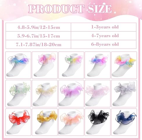 Lasnten 15 Pairs Ruffle Socks for Toddler Girls Double Lace Socks Bulk Turn Cuff Big Ruffle Lace Cute for Infant Toddler Kids in Kuwait