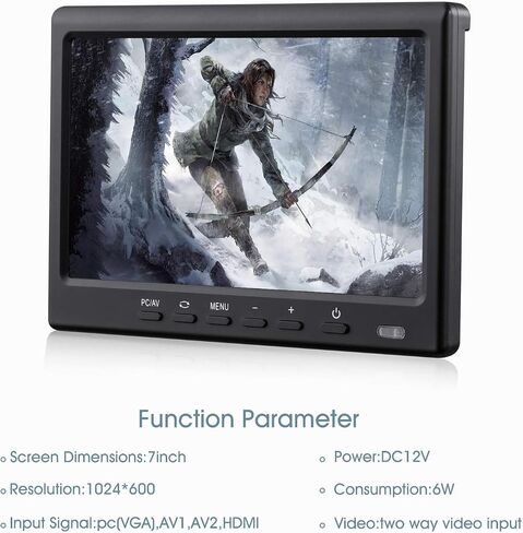 7inch HD LCD Monitor, IPS 1024X600 Resolution Screen, Car Rearview Cameras Monitor with HDMI VGA, 2 Video Input for Backup Camera for Car DVD VCR PC Laptop Raspberry Pi in Kuwait