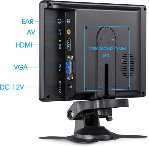 7inch HD LCD Monitor, IPS 1024X600 Resolution Screen, Car Rearview Cameras Monitor with HDMI VGA, 2 Video Input for Backup Camera for Car DVD VCR PC Laptop Raspberry Pi in Kuwait