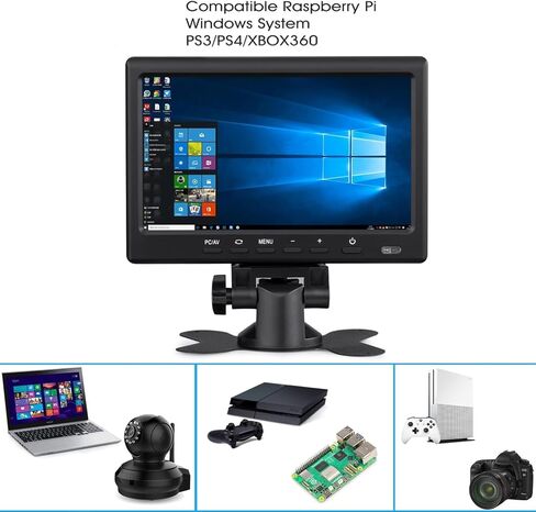 7inch HD LCD Monitor, IPS 1024X600 Resolution Screen, Car Rearview Cameras Monitor with HDMI VGA, 2 Video Input for Backup Camera for Car DVD VCR PC Laptop Raspberry Pi in Kuwait